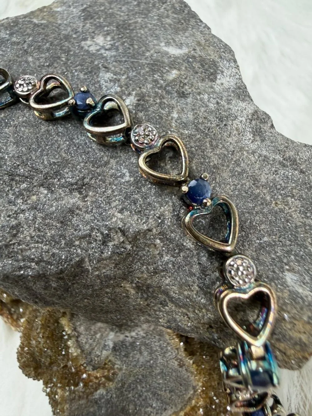 Ross Simons Blue Sapphire Sterling Silver Heart Link Bracelet Gold Vermeil